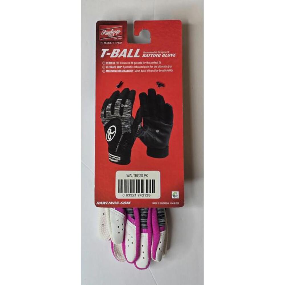 RAWLINGS T-BALL BATTING GLOVE AGES 3-6 PINK GRAY BLACK‎ & WHITE BRAND NEW - Picture 2 of 6